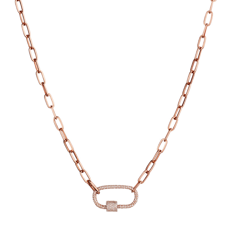 PAPERCLIP CHAIN WITH PAVÉ DIAMOND CARABINER